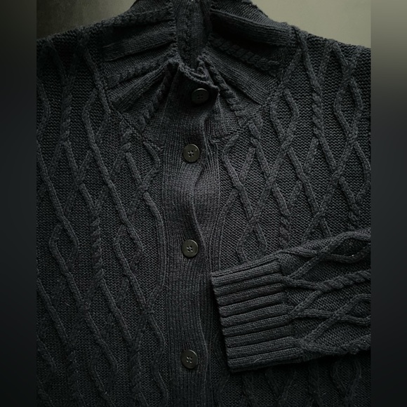 J. Jill Cotton Blend Cable Knit Button Front Sweater Cardigan Navy Petite M - Picture 4 of 9